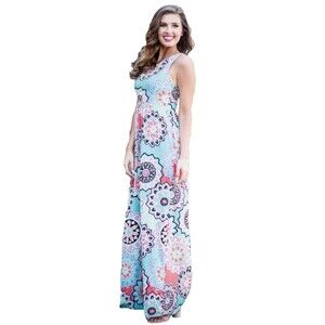 Saved By The Dress Medallion Racerback Maxi Mint Teal Sleeveless Size Small